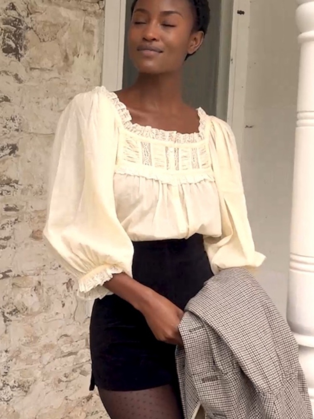 Doen Claudette Blouse in Alabaster Small